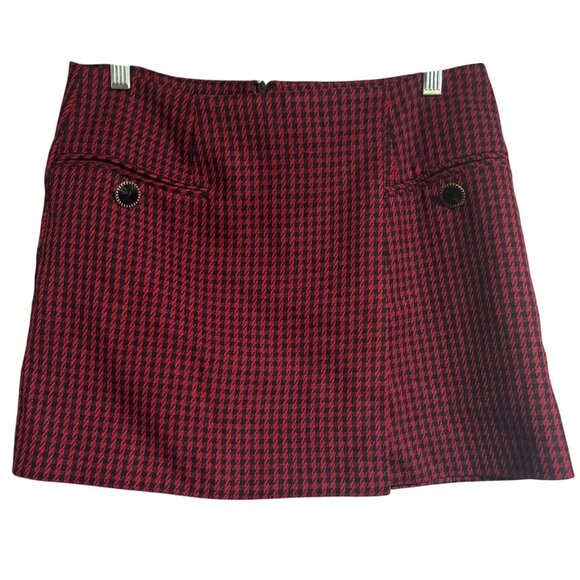 Zara Houndstooth Mini Skirt Red & Black Pattern L Size Made In Turkey - Picture 1 of 5